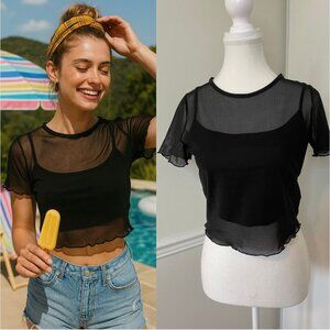 Hollister Sheer Cropped Lace Top M